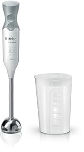 Bosch Stabmixer ErgoMixx, Edelstahl-Mixfuß, Mix- und Messbecher, 2 Geschwindigkeitsstufen, leichtes Gehäuse, 4-Klingen-Messer, einfache Reinigung, 600 W, weiß/grau, MSM66110