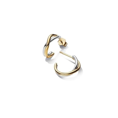 Boucles d'oreilles créoles bicolores Pandora argent sterling et alliage or 14k