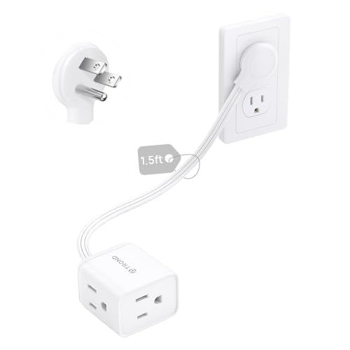 Image of TROND Short Flat Extension Cord 1.5ft - Left Angled Flat Plug Power Strip, ETL Listed, 3 Plug Extension Outlets, Three Prong, SPT 16 /3 Gauge, 13A, Small for Indoor Home Office Cruise Travel, White