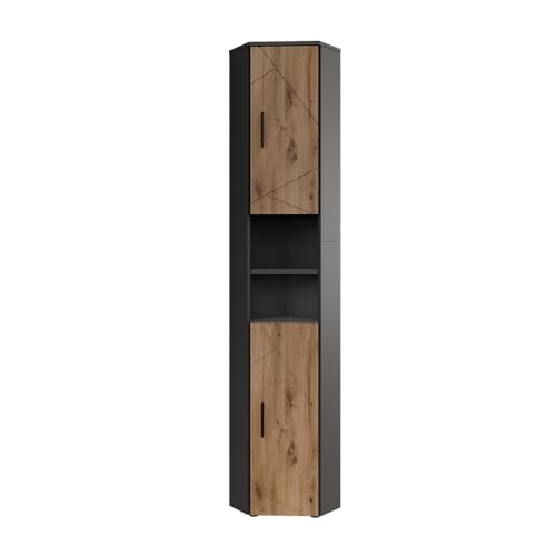 Vicco Hochschrank Anthrazit/Artisan Irma 33x192x33 cm - Badezimmerhochschrank, Ideal für kleine Bäder oder Enge Räume
