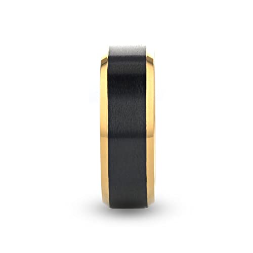 Thorsten Beaumont | Titanium Rings for Men | Lightweight Titanium | Comfort Fit | Gold Plated Titanium Polished Beveled Ring with Brushed Black Center - 8 mm3