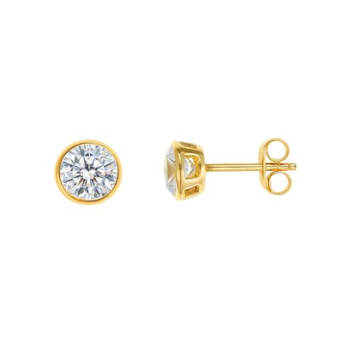 Pendientes punto de luz dorados para mujer en Plata de Ley 925 bañada en oro | Circonita brillante talla diamante 6 mm | Hipoalergénicos | SALVATORE | Estuche regalo elegante