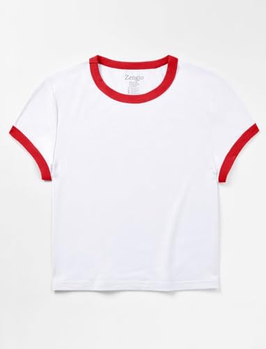 Zengjo Ringer Tee Women Crewneck Short Sleeve Plain Retro T-Shirt Crop Top3