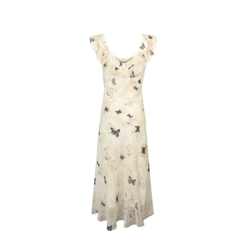 Women's Butterfly Slip Dress, Summer Slim Backless Maxi Dress (Medium,Apricot)