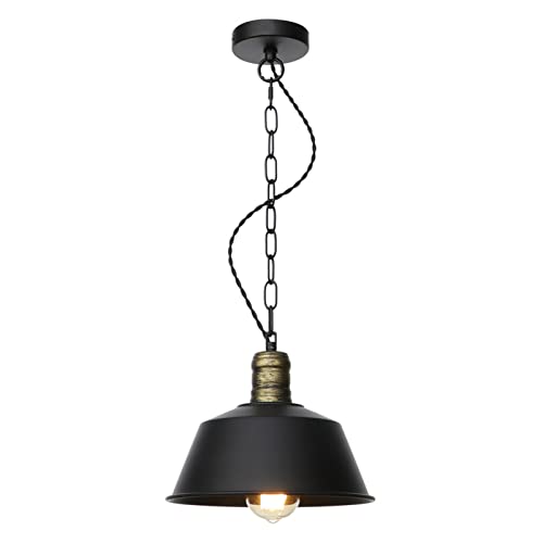 Luces colgantes vintage de cadena ajustable y araña de metal industrial retro negro C/B