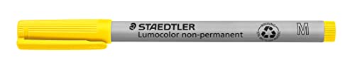 STAEDTLER Folienstift non-permanent Lumocolor, gelb, wasserlöslich, Made in Germany, lange Lebensdauer, Rundspitze M ca. 1,0, 10 gelbe Universalstifte im Kartonetui, 315-1
