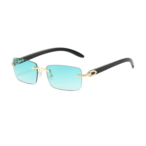 Image of YAMEIZE Trendy Rimless Metal Rectangle Sunglasses - for Women Men Vintage Metal Shades UV400 Protection Driving Outdoor (Gold Green)