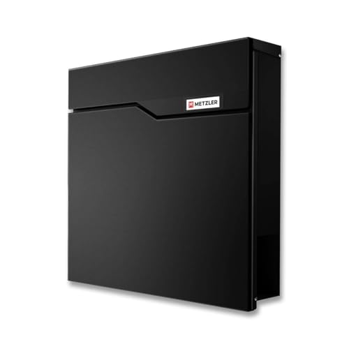 Metzler Boîte aux Lettres Noire RAL 9005 avec Compartiment journaux – Plaque de nom Amovible – en Acier, Murale, étanche, antirouille – boîte Postale Design Siebert2