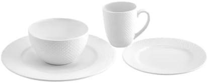 Karaca Punto Embossed Bone China Dinnerware Set for 4, 16 Piece, Plates And Bowls Set, Crockery Set, White image 5