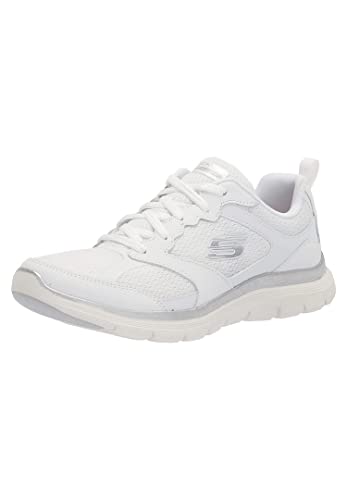 Skechers Flex Appeal 4.0 Active Flow, Zapatillas Mujer, White Leather/Mesh/Trim, 40 EU