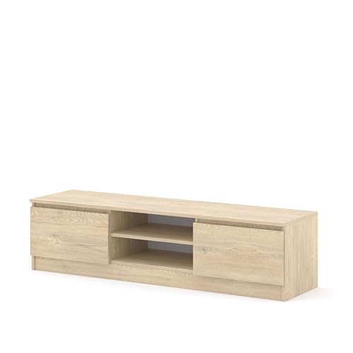 Homlando Meuble TV bas moderne, sans poignées, 2 portes et 2 compartiments ouverts, meuble TV pour...