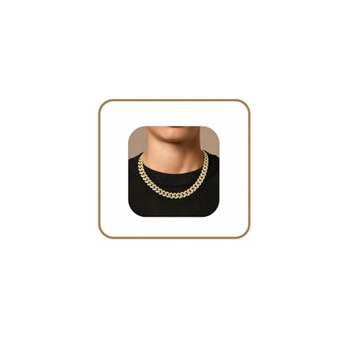 DAOYALE 14K Gold Plated Cuban Link Chain for Men Boys Diamond Iced Out Gold Chain for Men Boys Kids Miami Cuban Chains Necklace Hip Hop Jewelry Gifts 18Inch