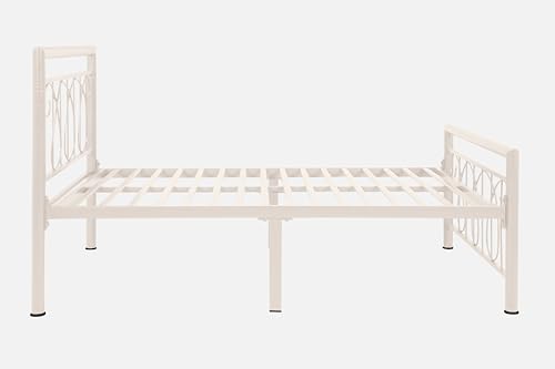 Image of Kovu Metal Single Size Bed Without Storage | Wrought Iron Single Bed with Headboard & Footboard| Sturdy Powder Coated Platform Cot for Bedroom, Living Room, (Kovu Ivory)