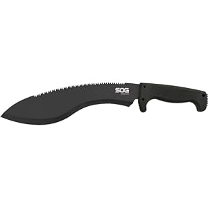 SOG Sogfari Kukri 13″ Stainless Steel Survival Machete Knife | Saw on the Back of the Blade, Textured Handle, Nylon Sheath