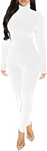 ccisppal Womens One Piece Bodycon Jumpsuit -Sexy Long Sleeve High Waist High Neck Zipper Romper Clubwear