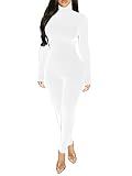 ccisppal Womens One Piece Bodycon Jumpsuit -Sexy Long Sleeve High Waist High Neck Zipper Romper Club