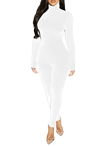 Ccisppal Womens One Piece Bodycon Jumpsuit -Sexy Long Sleeve High Waist High Neck Zipper Romper Clubwear #TOP2