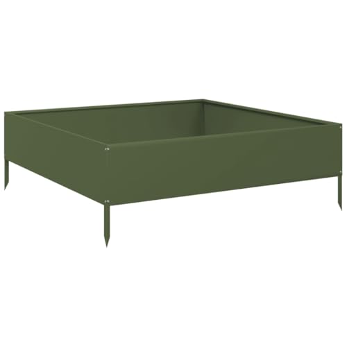 Image of vidaXL Garden Raised Bed Olive green 100x100x33.5 cm Steel