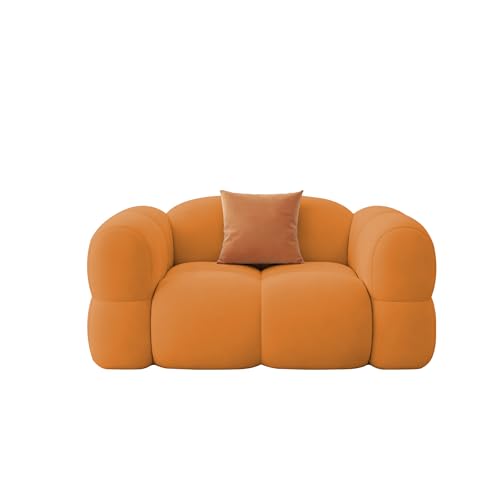 Image of Casaliving Vetras Modern Velvet Bubble Cloud Sofa, Tufted Design Upholstered 1 Seater Sofa Set for Living Room, (Orange Colour) Premium Velvet Fabric Sofa