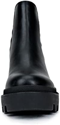 Soda RABBET ~ Women Fashion Finger Double Gore Chelsea Chunky Lug Sole Ankle Boot (BLACK PU, us_footwear_size_system, adult, women, numeric, medium, numeric_5_point_5) | Image 2