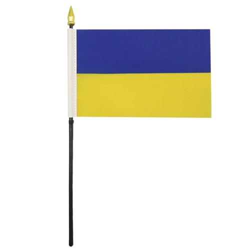 Image of AZ FLAG - Ukraine Table Flag 4'' x 6'' - Ukrainian Mini Desk Flag 100% Polyester 15 x 10 cm - Office Banner with 10'' Pole - Golden Spear