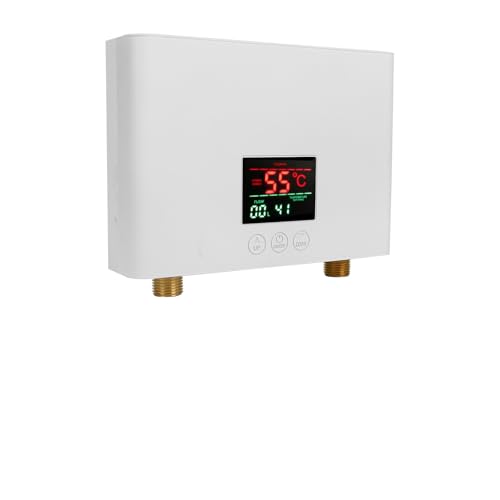 Electric Instant Water Heater, Tankless Mini Hot Water Heater for Sink Kitchen Home-Energy Efficient, Rapid, LCD Large Display, Remote Controlled, 3KW (White)
