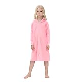 Ikevan N𝐢ghtgowns Girls Zip Up Hoodies R𝐨bes Soft Cotton Long Sleeve Housecoat Loose 𝐋oungewear with (Red, 9-10 Years)