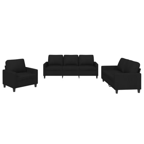 vidaXL Sofagarnitur 3-TLG., Sessel Couch mit Kissen, Sofa Wohnzimmersofa mit Armlehnen, Couchgarnitur Designsofa Sitzmöbel Polstermöbel, Schwarz Stoff