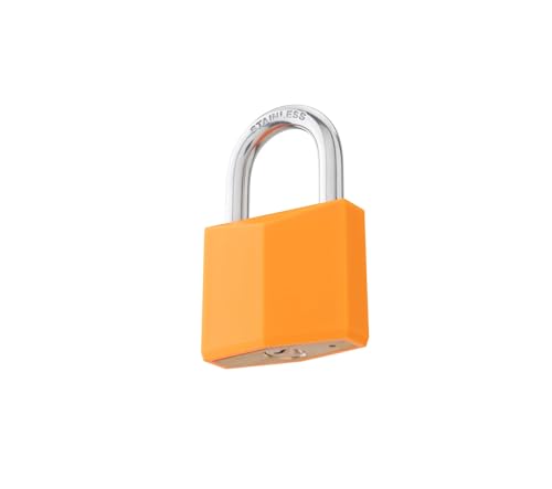 Image of 12-Pack Keyed Alike Locks, Orange Covered Brass Keyed Padlock with Stainless Steel Shackle, 1-9 /16 Inch Lock Body, Rustproof Locks for Luggage Gate Fence Hasp Cabinet Toolbox Gym School Locker