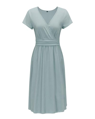 Image of OUGES Casual Summer Dress for Women Wrap V Neck A Line Midi Dresses with Pockets