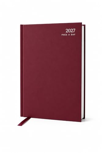 Image of Top Sale 2027 A4 Week to View Diary Hardcover Weekly Planner with Ribbon Bookmark, Foil Cover Text, Premium Paper, Professional Appointment Organiser, Burgundy