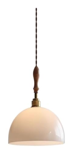 Chandelier lustre en bois noble japonais et son globe en verre soufflé blanc