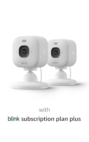 Image of Blink Mini 2K+ (newest model) with 1-Year Plus plan - Plug-in Home & Pet Security Camera with 2K video resolution, smart motion detection, works with Alexa - 2 camera (White)
