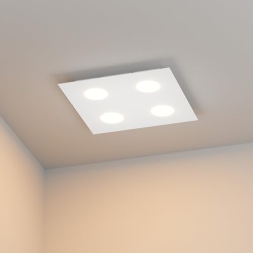 Klighten Plafoniera Soffitto con 4 Attacco GX53, Lampada da Soffitto Quadrata Ferro, Faretti Soffitto per Soggiorno Cucina Corridoio Camera da Letto, 40 x 40 cm, Bianco, Lampadina Non Inclusa