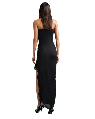 Image of Women's Sexy Strapless Backless High Split Long Maxi Dress Ruched Off Shoulder Sleeveless Bodycon Party Cocktail Dresses