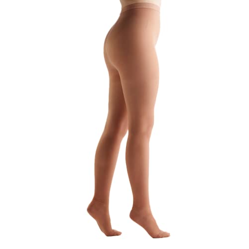 Image of EvoNation Women's Sheer Compression Pantyhose 8-15 mmHg Mild Support Hose | Sheer nylon-spandex fabric with double-plush waistband, sandalfoot toe, ventilated crotch and reinforced heel for comfort