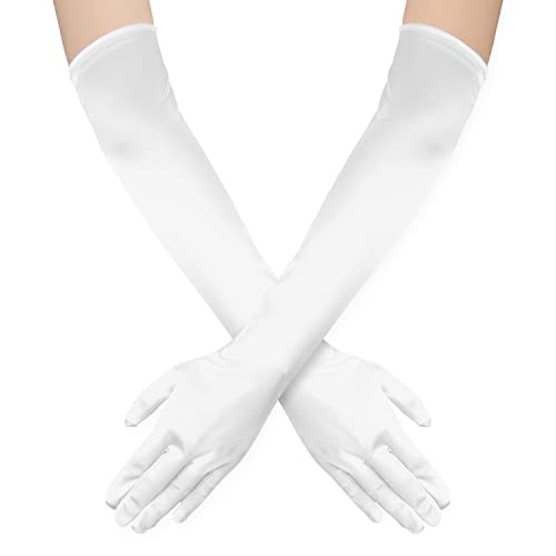 SAVITA 52cm Long Gants Femme, Long Gants Satin Gants Opéra Extensibles des Années 1920 pour Femmes Filles Soirées Dansantes, Soins des Mains Hydratants (Blanc)