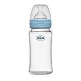 chicco Well-Being Glass Feeding Bottle (240ml, Medium Flow) (Blue)