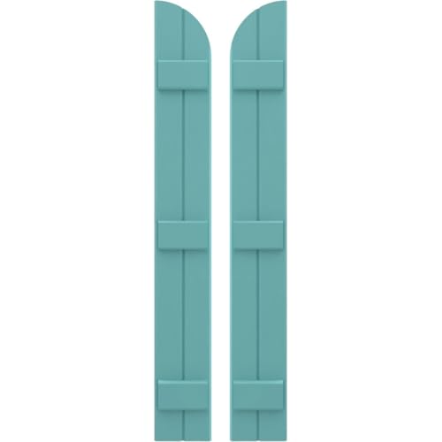 Ekena Millwork ARW401BQ207X74PTH Americraft Two 3 Exterior Real Wood Joined Board-n-Batten Shutters w/Arch Top (Per Pair), 74-in. H, Pure Turquoise