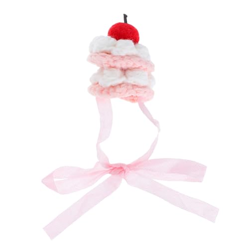 BESTonZON Mini Sombrero Crochet para Muñecas Gorro Mano Forma de Pastel con Diseño de Fresa Accesorio para Muñecos de Peluche Fiestas y Temas Festivos