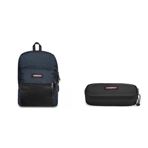 EASTPAK PINNACLE Backpack, 38 L - Triple Denim (Blue) OVAL SINGLE Pencil Case, 5 x 22 x 9 cm - Black (Black)