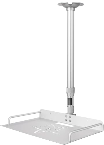 2-Be-Best Projector Ceiling Mount with Tray, 14.5-23.2IN / 37-60CM Height Adjustable Universal Projector Ceiling Mount 360° Rotation Ceiling Projectors Mounts Silver