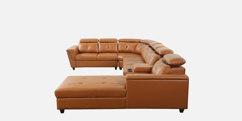 Image of Mishel 12 Seater Sofa Set for Living Room | Sectional U Shaped 12 Seater Sofa with Storage & Cupholder (Tan Leatherette, RHS)