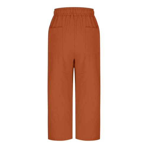 Linen Capri Pants for Women Drawstring Wide Leg Trousers Summer Comfy Casual Capris Beach Clothes with Back Pockets4