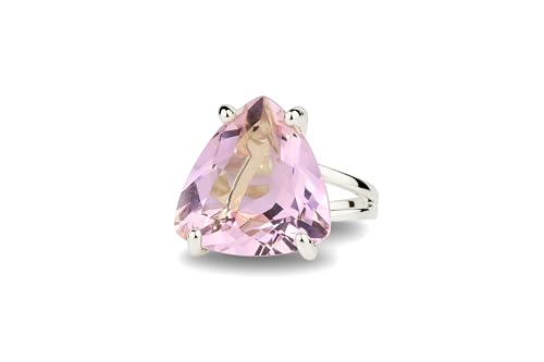 Bague en Quartz Rose Trillion et bijou double anneau en argent pour femme