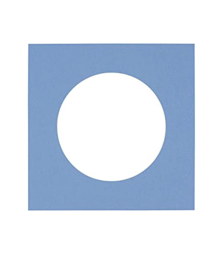 8x8 Mat Bevel Cut for 4x4 Photos - Precut Brittany Blue Circle Shaped Photo Mat Board Opening - Acid Free Matte to Protect Your Pictures - Bevel Cut for Family Photos, Pack of 1 Matboard