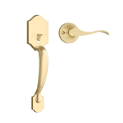 Image of Haidms Gold Front Door Handle, Entry Door Handleset No Lock, Exterior Door Handle with Reversible Handle Lever, Single Cylinder,Lower Half Lever for Left & Right Hand Door