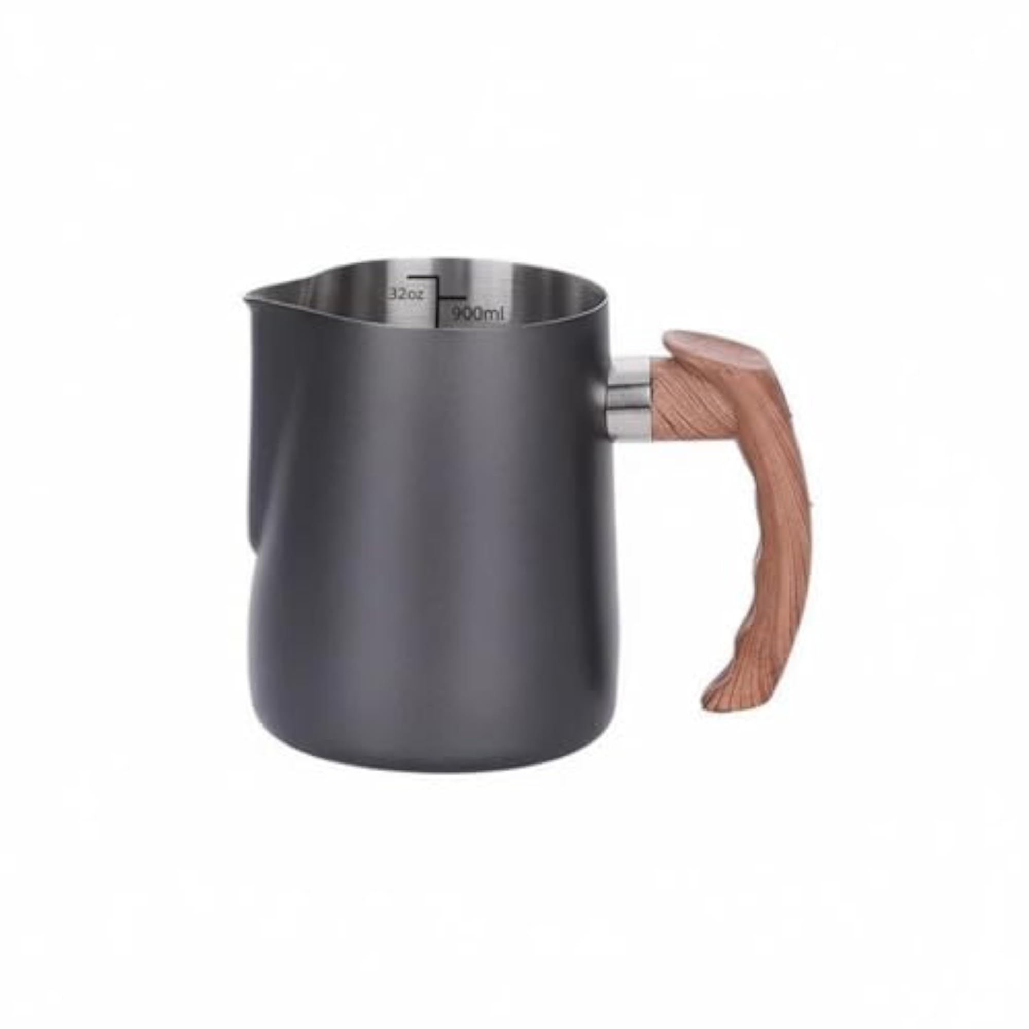 Latte Art Jug with Wooden Handle, Stainless Steel