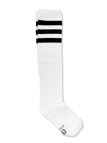 Unisex White Knee High Tube Socks - Three Various Colored Stripes