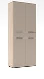 freiraum Aktenschrank Santorin – Moderner Stauraumschrank 80x198x38 cm in Riva Eiche & Glas Cashmere mit Softclose, 4 Türen & Schublade – Ideal für Wohnzimmer & Büro